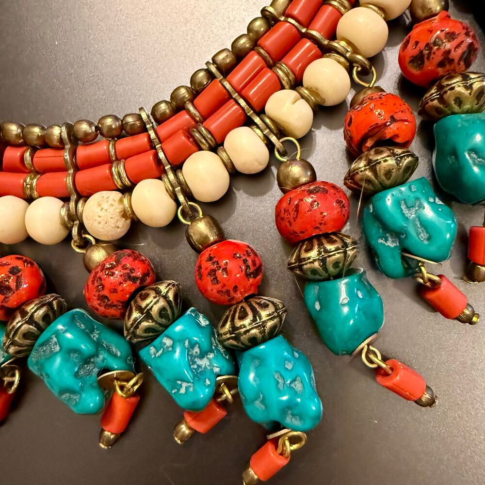 Tibetan Nepal Artificial Stone Multi Charm Beaded Necklace - Picture 5 of 7